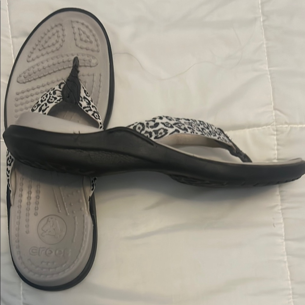CROCS Black and White Animal Print Sandals/flip flops